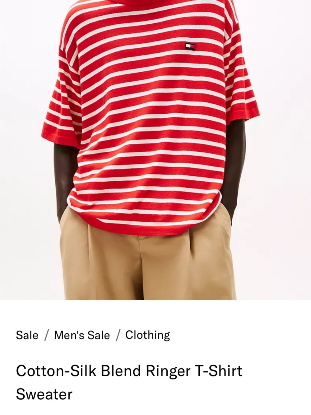 Tommy Hilfiger Red and White Striped Crewneck Tee